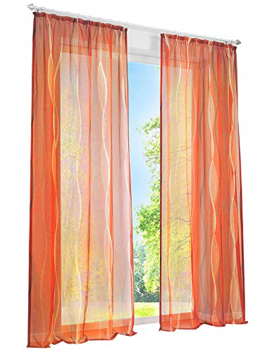 BAILEY JO 1er-Pack Voile Gardinen mit Wellenförmig Druck Design Vorhang Lichtdurchlässig Vorhänge (BxH 140x225cm, Orange Kräuselband) von BAILEY JO