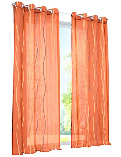 BAILEY JO 1er-Pack Voile Gardinen mit Wellenförmig Druck Design Vorhang Lichtdurchlässig Vorhänge (BxH 140x225cm, Orange mit Ösen) von BAILEY JO