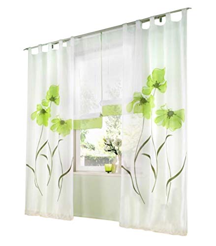 BAILEY JO 1er-Pack Gardine Floral Gardinen Schlaufen mit Blumen Druck Transparent Voile Vorhang (BxH 150x145cm, grün) von BAILEY JO