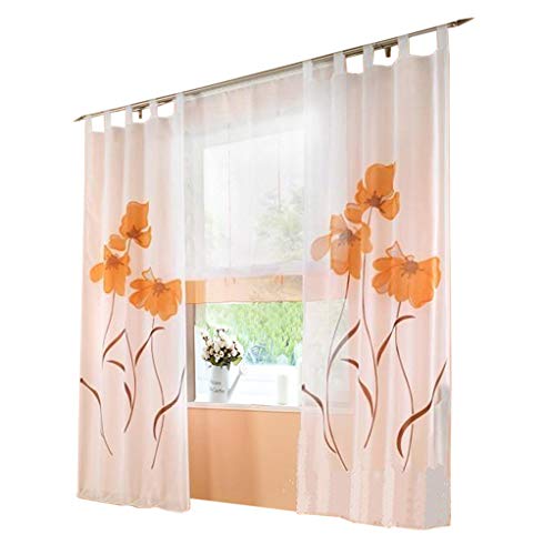 BAILEY JO 1er-Pack Gardine Floral Gardinen Schlaufen mit Blumen Druck Transparent Voile Vorhang (BxH 150x145cm, orange) von BAILEY JO