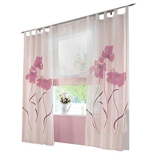 BAILEY JO 1er-Pack Gardine Floral Gardinen Schlaufen mit Blumen Druck Transparent Voile Vorhang (BxH 150x245cm, pink) von BAILEY JO