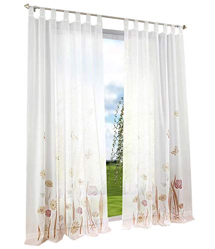 BAILEY JO 1er-Pack Gardine Schlaufen Floral Gardinen Mit Blumen Schmetterling Transparent Voile Vorhang (BxH 150x145cm, braun) von BAILEY JO