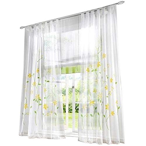 BAILEY JO 1er-Pack Gardine Schlaufen Gardinen Mit Blumen Voile Lichtdurchlässig Vorhang (BxH 150x175cm, gelb) von BAILEY JO