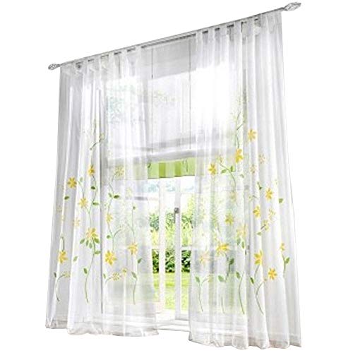 BAILEY JO 1er-Pack Gardine Schlaufen Gardinen Mit Blumen Voile Lichtdurchlässig Vorhang (BxH 150x225cm, gelb) von BAILEY JO