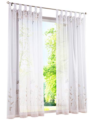 BAILEY JO 1er-Pack Gardine mit Blumen Floral Gardineschal Transparent Voile Vorhang (BxH 150x245cm, Hell Braun mit Schlaufen) von BAILEY JO