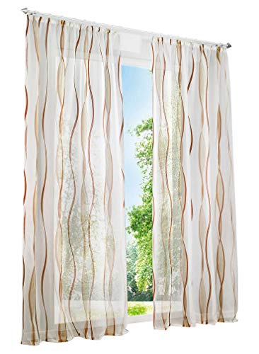 BAILEY JO 1er-Pack Gardinen mit Wellen Druck Design Vorhang Transparent Voile Vorhänge (BxH 140x145cm, Sand mit kräuselband) von BAILEY JO