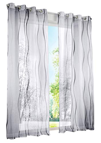 BAILEY JO 1er-Pack Gardinen mit Wellen Druck Design Vorhang Transparent Voile Vorhänge (BxH 140x145cm, grau mit Ösen) von BAILEY JO