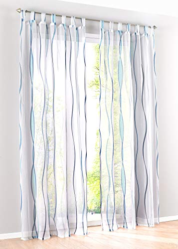 BAILEY JO 1er-Pack Gardinen mit Wellen Druck Design Vorhang Transparent Voile Vorhänge (BxH 140x225cm, Blau mit Schlaufen) von BAILEY JO