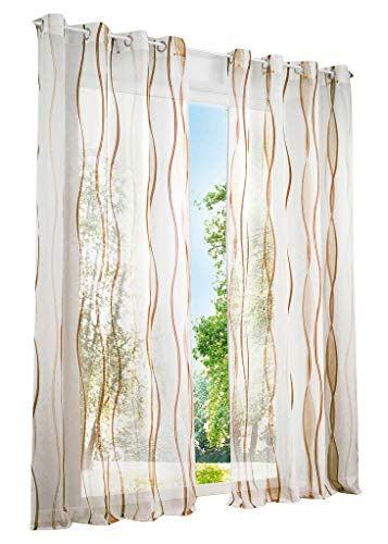 1er-Pack Gardinen mit Wellen Druck Design Vorhang Transparent Voile Vorhänge (BxH 140x225cm, Sand mit ösen) von BAILEY JO