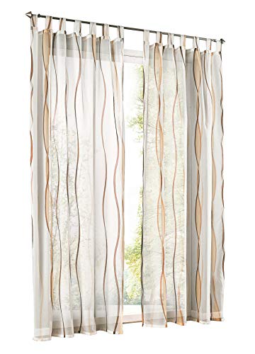 BAILEY JO 1er-Pack Gardinen mit Wellen Druck Design Vorhang Transparent Voile Vorhänge (BxH 140x245cm, Sand mit schlaufen) von BAILEY JO
