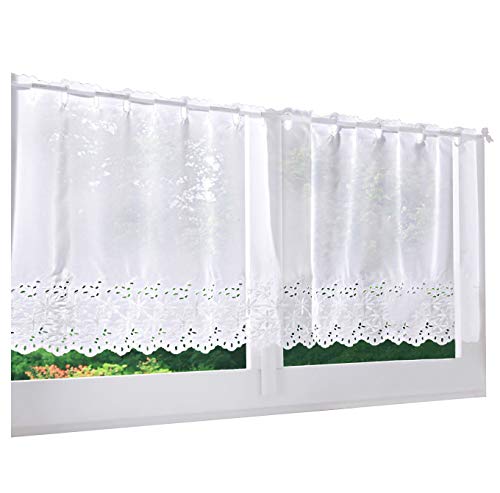 BAILEY JO 1er-Pack Lochleiste Scheibengardine Mit Stickerei Vorhang Transparent Voile Raffrollo (HxB 45x90cm, weiß) von BAILEY JO