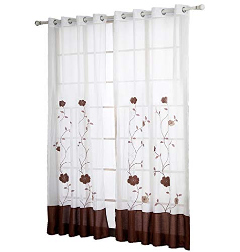 BAILEY JO 1er-Pack Ösen Gardine mit Blumen Stickerei Gardinen Transparent Voile Vorhang (BxH 140x145cm, Braun) von BAILEY JO