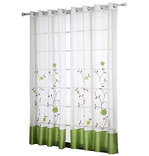 BAILEY JO 1er-Pack Ösen Gardine mit Blumen Stickerei Gardinen Transparent Voile Vorhang (BxH 140x145cm, grün) von BAILEY JO