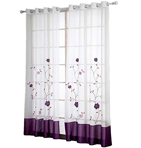 BAILEY JO 1er-Pack Ösen Gardine mit Blumen Stickerei Gardinen Transparent Voile Vorhang (BxH 140x175cm, violett) von BAILEY JO