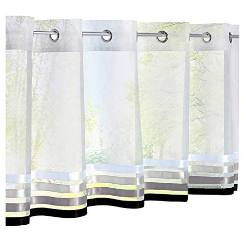 BAILEY JO 1er-Pack Ösen Scheibengardine Mit Satinbändern Voile Transparent Raffrollo für Küchen Vorhang (HxB 45x90cm, weiß) von BAILEY JO