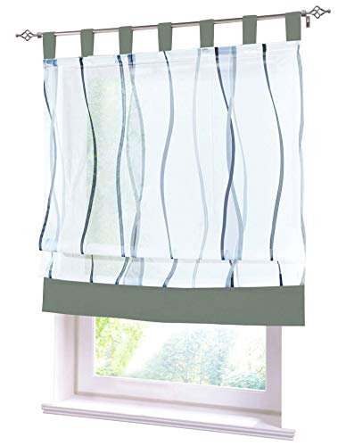 BAILEY JO 1er-Pack Raffrollo Voile Transparent mit Wellen Druck Spleiss Design Rollos Schlaufen Vorhang (BxH 120x140cm, Grau) von BAILEY JO