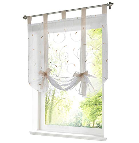 BAILEY JO 1er-Pack Raffrollo mit Schlaufen Band Raffgardinen Voile Transparent Stickerei Vorhang (BxH 100x140cm, Sand) von BAILEY JO