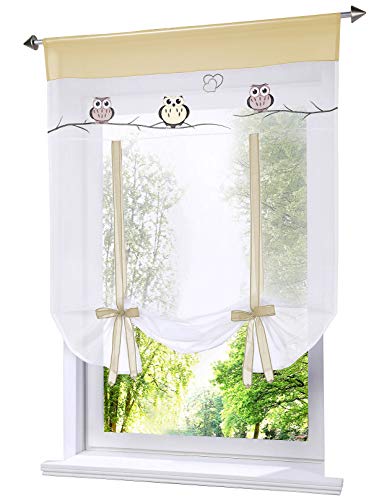 1er-Pack Raffrollo mit Tunnelzug Eule Stickerei Rollos Voile Transparent Vorhang (BxH 80x140cm, Sand) von BAILEY JO