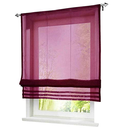 1er-Pack Raffrollo mit Tunnelzug Gardinen Transparent Voile Vorhang (BxH 100x155cm, weinrot) von BAILEY JO