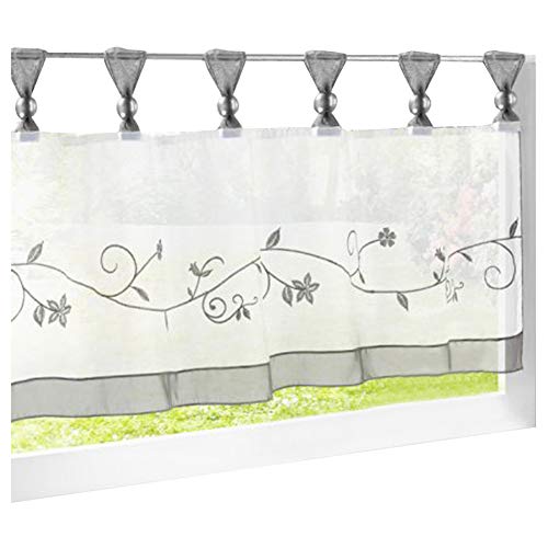 BAILEY JO 1er-Pack Scheibengardine Schlaufen Bestickt Gardine Voile Transparent Raffrollo Vorhang (HxB 45x90cm, grau) von BAILEY JO