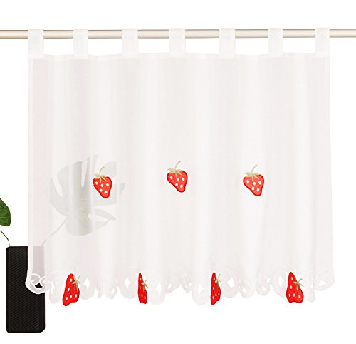BAILEY JO 1er-Pack Scheibengardine Stickerei Patch Kaffeevorhang Voile Transparent für Küchen Vorhang (HxB 30x120cm, Erdbeeren) von BAILEY JO