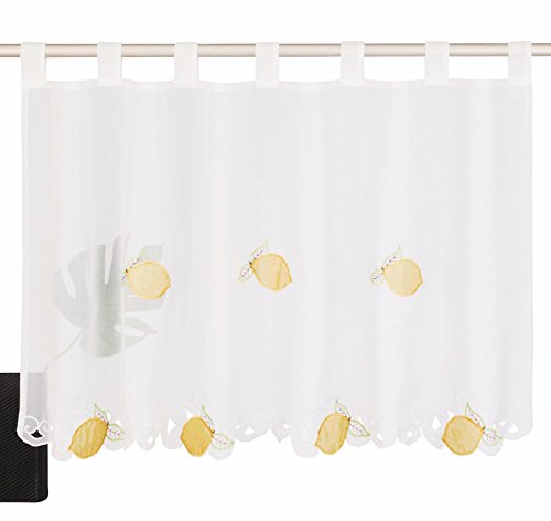 BAILEY JO 1er-Pack Scheibengardine Stickerei Patch Kaffeevorhang Voile Transparent für Küchen Vorhang (HxB 30x90cm, Zitrone) von BAILEY JO