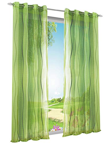 1er-Pack Voile Gardinen mit Wellenförmig Druck Design Vorhang Lichtdurchlässig Vorhänge (BxH 140x225cm, Grün mit Ösen) von BAILEY JO
