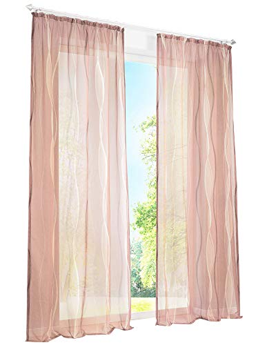 BAILEY JO 1er-Pack Voile Gardinen mit Wellenförmig Druck Design Vorhang Lichtdurchlässig Vorhänge (BxH 140x245cm, Sand Kräuselband) von BAILEY JO