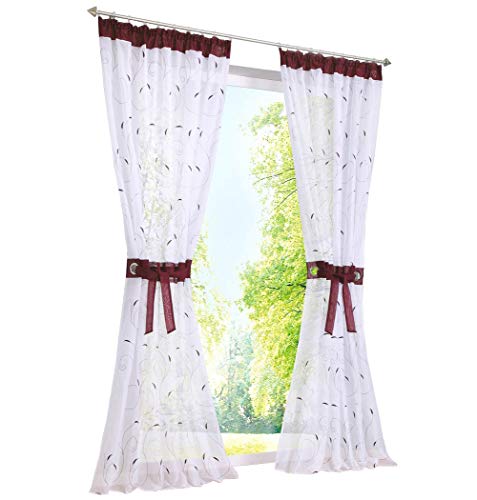 BAILEY JO 1er-Pack Vorhang Bestickt Gardinen Transparent Voile Vorhänge (BxH 140x175cm, Beere mit Kräuselband) von BAILEY JO