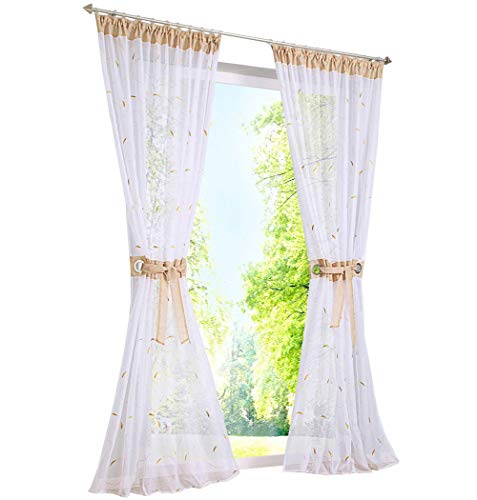 BAILEY JO 1er-Pack Vorhang Bestickt Gardinen Transparent Voile Vorhänge (BxH 140x175cm, Sand mit Kräuselband) von BAILEY JO