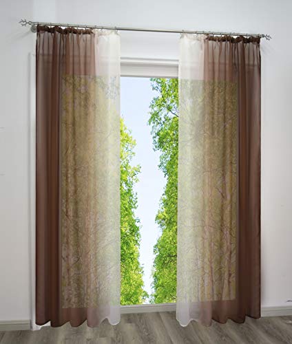 BAILEY JO 2er-Pack Gardinen mit Verlauf-Farben Muster Vorhang Transparent Voile Vorhänge (BxH 140x145cm, Kaffeebraun mit Kräuselband) von BAILEY JO