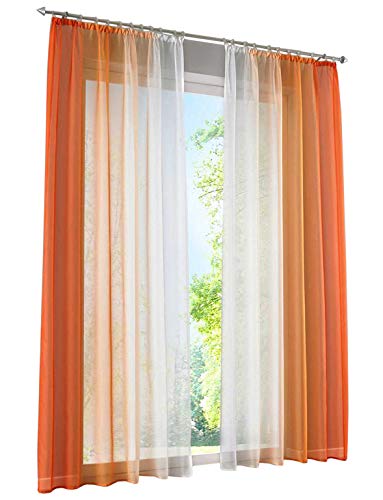 BAILEY JO 2er-Pack Gardinen mit Verlauf-Farben Muster Vorhang Transparent Voile Vorhänge (BxH 140x145cm, Orange mit Kräuselband) von BAILEY JO