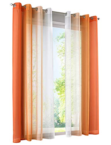 BAILEY JO 2er-Pack Gardinen mit Verlauf-Farben Muster Vorhang Transparent Voile Vorhänge (BxH 140x145cm, Orange mit Ösen) von BAILEY JO