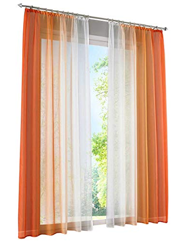 BAILEY JO 2er-Pack Gardinen mit Verlauf-Farben Muster Vorhang Transparent Voile Vorhänge (BxH 140x175cm, Orange mit Kräuselband) von BAILEY JO