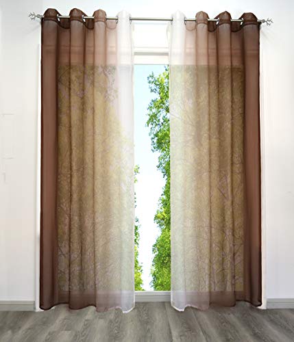 BAILEY JO 2er-Pack Gardinen mit Verlauf-Farben Muster Vorhang Transparent Voile Vorhänge (BxH 140x225cm, Kaffeebraun mit Ösen) von BAILEY JO