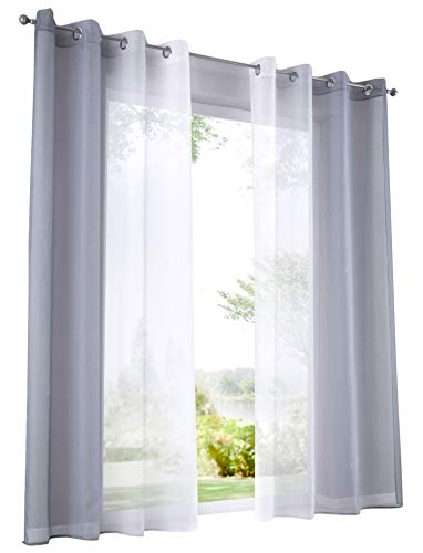 BAILEY JO 2er-Pack Gardinen mit Verlauf-Farben Muster Vorhang Transparent Voile Vorhänge (BxH 140x245cm, Grau mit Ösen) von BAILEY JO