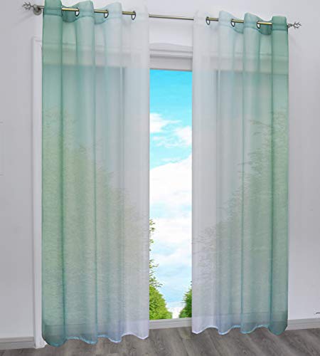 BAILEY JO 2er-Pack Gardinen mit Verlauf-Farben Muster Vorhang Transparent Voile Vorhänge mit Ösen (BxH 140x145cm, Grün) von BAILEY JO