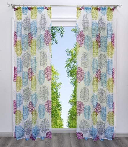 BAILEY JO Gardinen mit Kreis-Motiven Druck Design Gardinenschals Vorhang Transparent Voile Vorhänge 1Stück (BxH 140x175cm, Bunt mit Kräuselband) von BAILEY JO