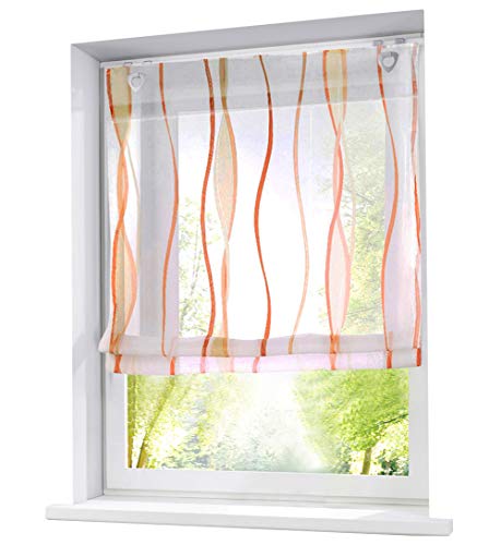 Ösenrollo Wellen Druck Design mit U-Haken Raffrollo Voile Transparent Vorhang von BAILEY JO
