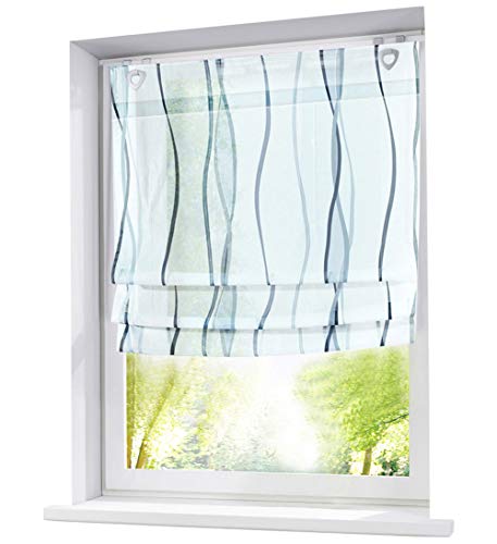 Ösenrollo Wellen Druck Design mit U-Haken Raffrollo Voile Transparent Vorhang von BAILEY JO