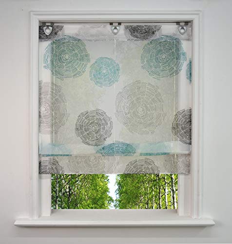 Ösenrollo mit Luftig Druck Design Raffrollo Voile Transparent Vorhang mit U-Haken (BxH 100x130cm, Blau) von BAILEY JO