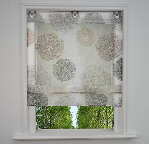 Ösenrollo mit Luftig Druck Design Raffrollo Voile Transparent Vorhang mit U-Haken (BxH 100x130cm, Kaffeebraun) von BAILEY JO