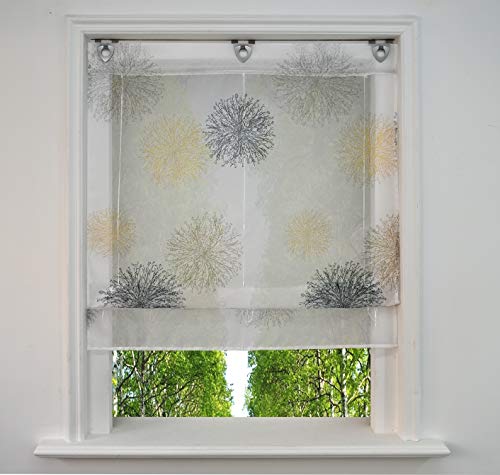 Ösenrollo mit Luftig Druck Design Raffrollo Voile Transparent Vorhang mit U-Haken (BxH 80x130cm, Grau) von BAILEY JO
