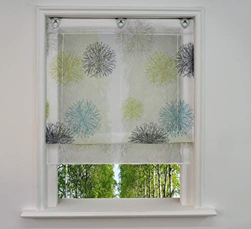 BAILEY JO Ösenrollo mit Luftig Druck Design Raffrollo Voile Transparent Vorhang mit U-Haken (BxH 80x130cm, Grün) von BAILEY JO