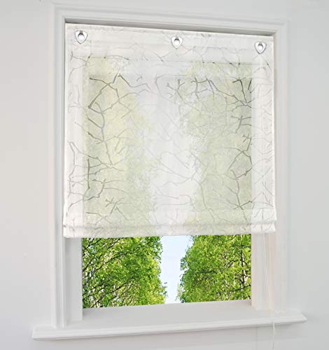 Ösenrollo mit U-Haken Burnt-Out Technology Raffrollo Voile Halbtransparent Vorhang (BxH 100x140cm, Weiß) von BAILEY JO