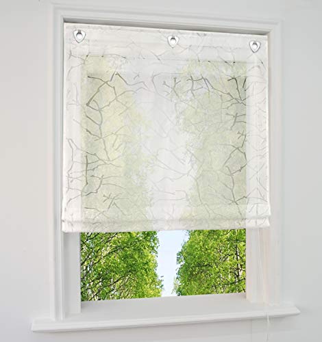 Ösenrollo mit U-Haken Burnt-Out Technology Raffrollo Voile Halbtransparent Vorhang (BxH 80x140cm, Weiß) von BAILEY JO