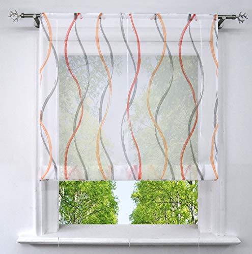 BAILEY JO Raffrollo mit Bunte Wellen Druck Rollos Transparenter Voile Raffgardine Fenster Vorhang 1 Stück (BxH 120x150cm, Orange mit Tunnelzug) von BAILEY JO