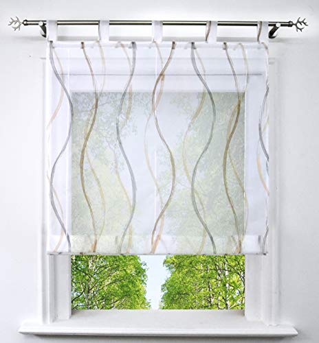 BAILEY JO Raffrollo mit Bunte Wellen Druck Rollos Transparenter Voile Raffgardine Fenster Vorhang 1 Stück (BxH 140x150cm, Sand mit Schlaufen) von BAILEY JO