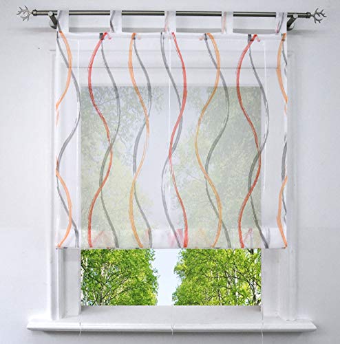 BAILEY JO Raffrollo mit Bunte Wellen Druck Rollos Transparenter Voile Raffgardine Fenster Vorhang 1 Stück (BxH 80x150cm, Orange mit Schlaufen) von BAILEY JO