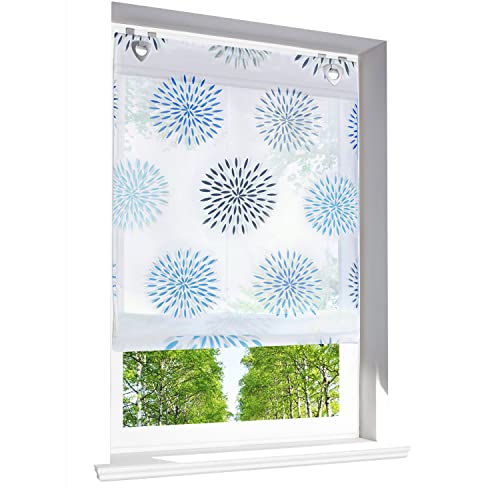 Raffrollo mit Kreis-Motiven Druck Design Rollos Voile Transparent Vorhang (BxH 100x140cm, Blau mit U-Haken) von BAILEY JO
